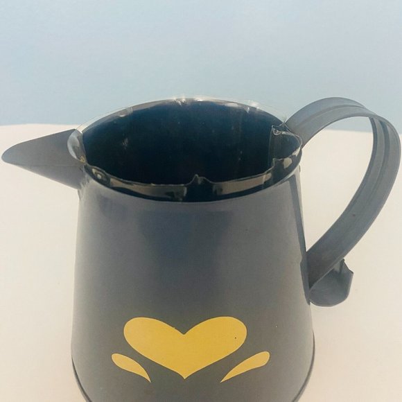 Metal Pitcher Planter Vase Blue With Beige Heart And Plastic Insert 4.5 Inches - Picture 12 of 12